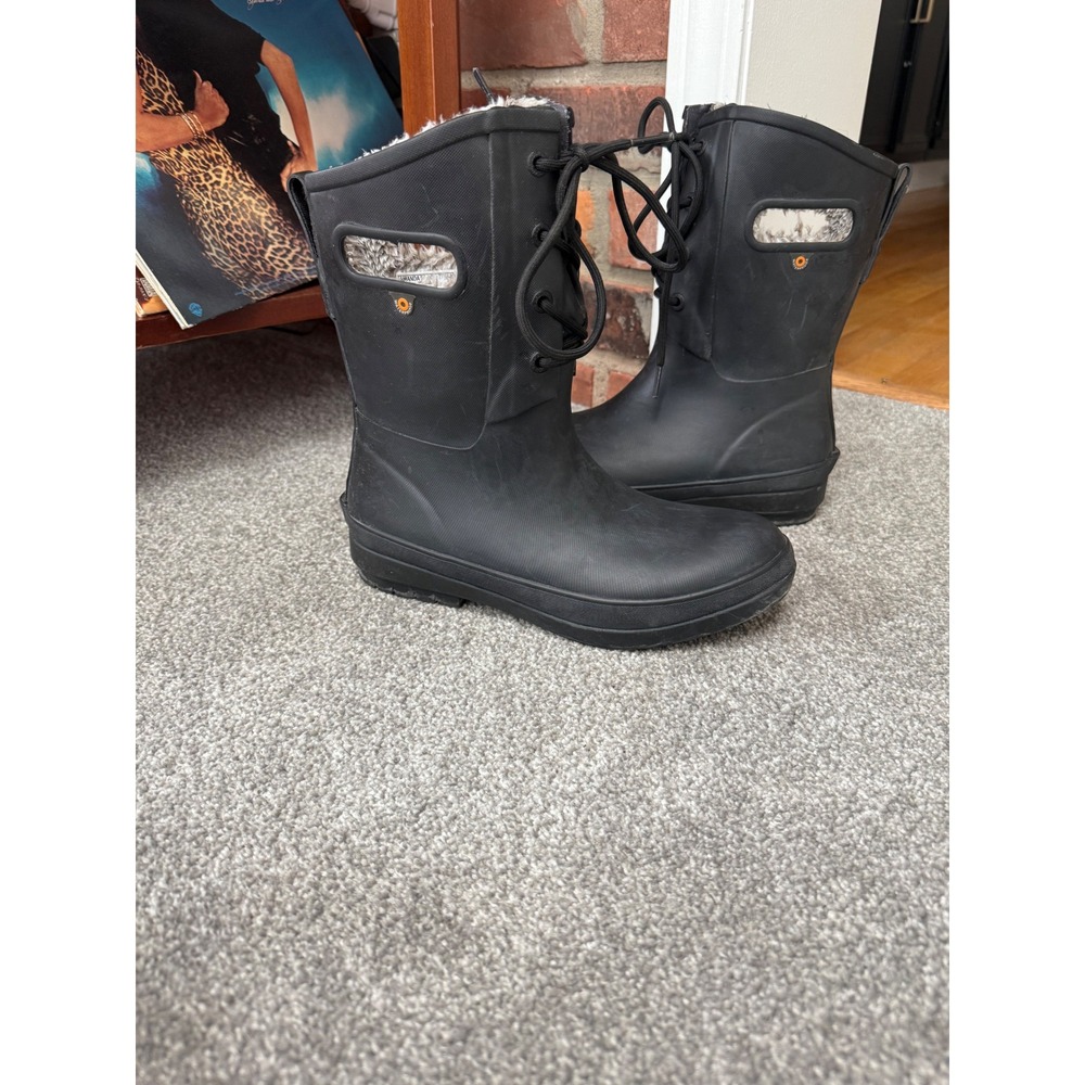 Bogs Amanda II Lace Women's 8 Black Slip-Resistant Waterproof Rain Boots
